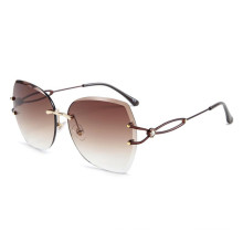 Retro Rimless Sun Glasses Women Diamond Cutting Lens Gradient Shades Sunglasses